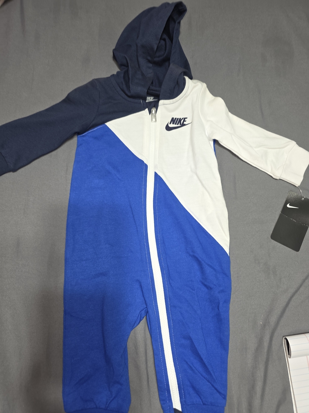 Nike Blue, White & Navy Hooded Zip One-Piece Footie